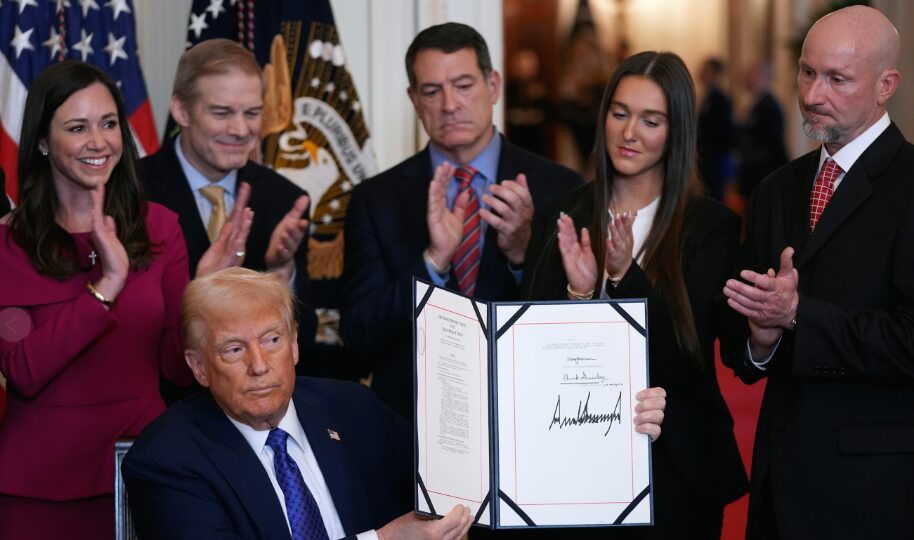 President Donald Trump signs the Laken Riley Act, the first piece of legislation passed during his second term in office