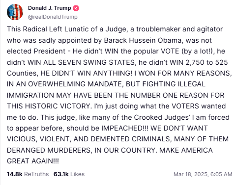 truthsocial statement on judge boasberg