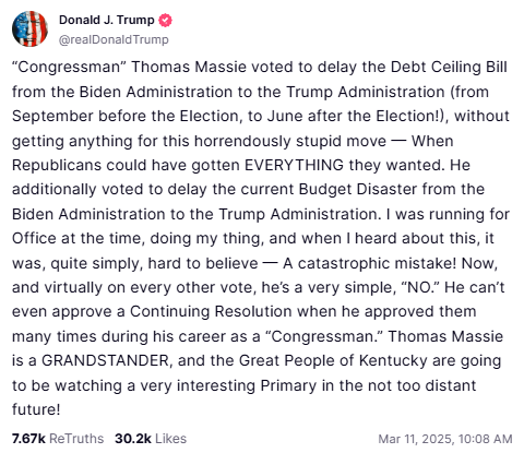 truthsocial statement on massie