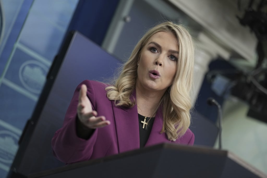 karoline leavitt at april 2025 white house briefing looking confident