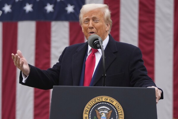 president trump at april 2025 immigration press conference standing strong at podium
