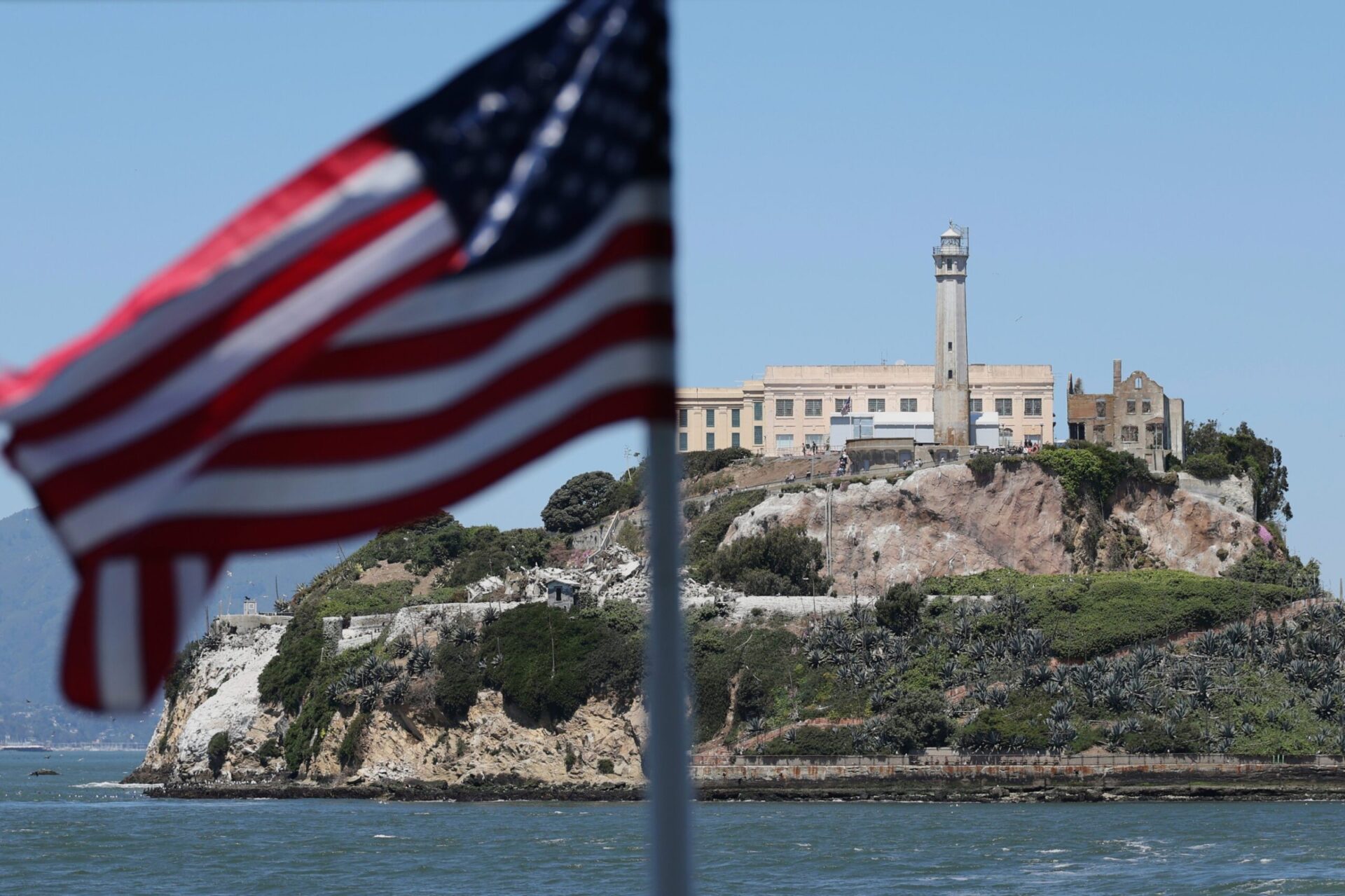 american flag and alcatraz