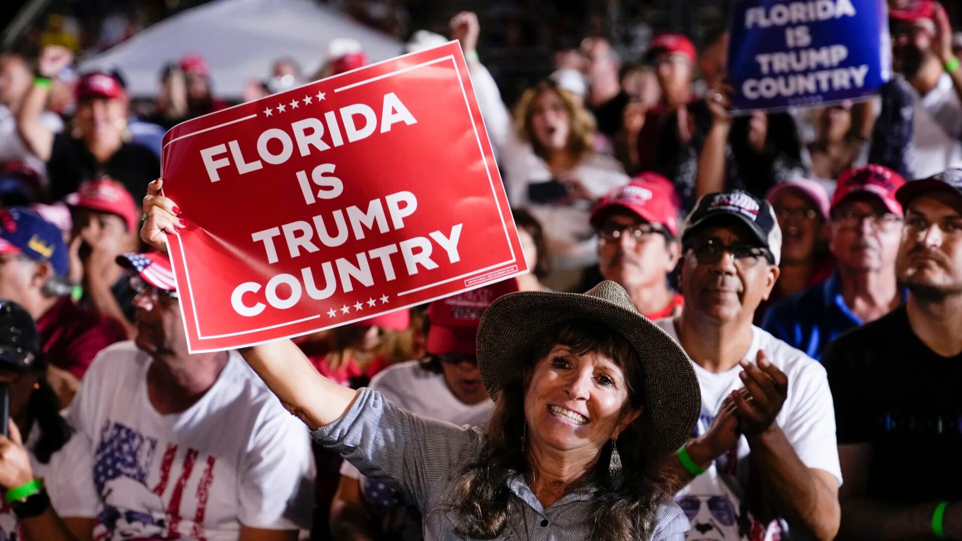 Attendees show their support for former President Donald Trump during a campaign rally in Hialeah, Fla., Wednesday, Nov. 8, 2023.