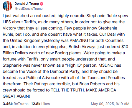 trump's truthsocial comment on stephanie ruhle