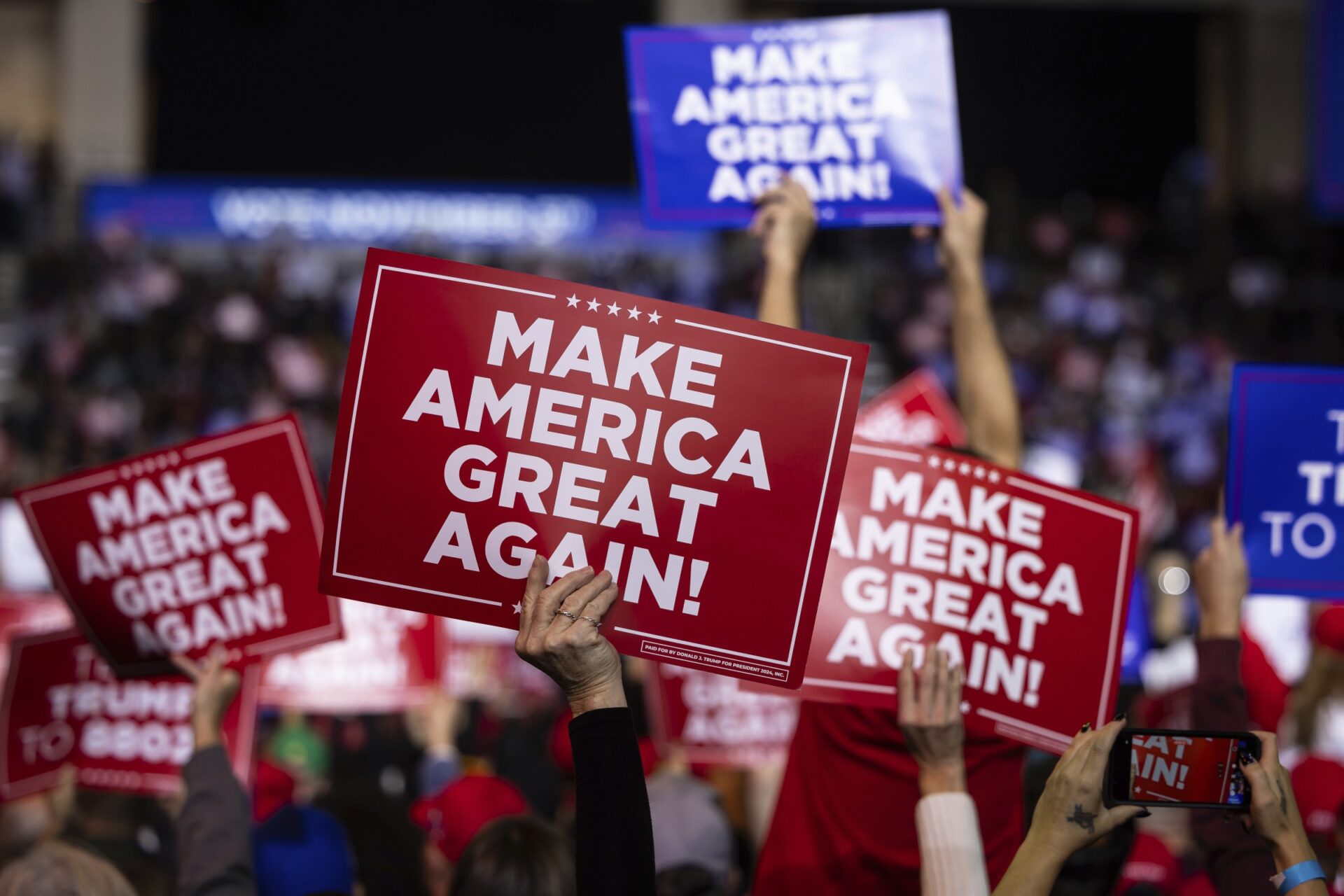 make america great again signs at ralley