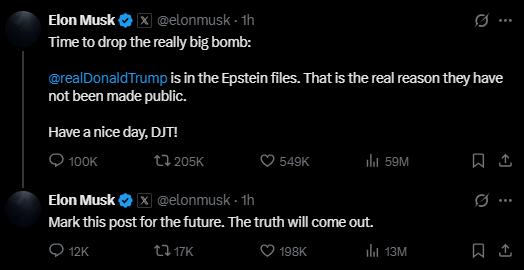 trumps x statement about trump being in the epstein files screenshot