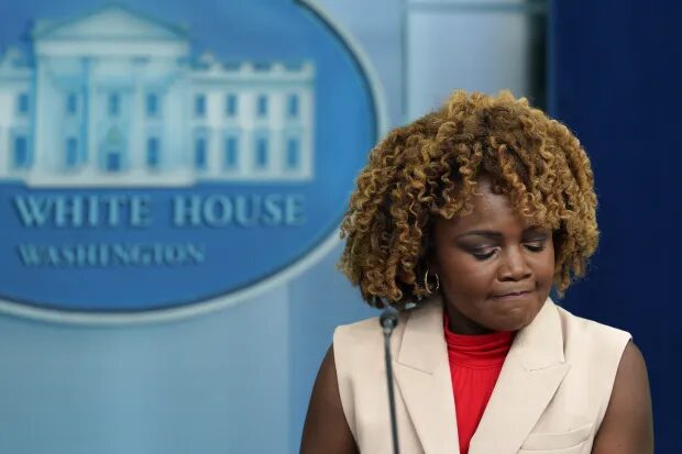 karine jean-pierre looking concerned in white house press room