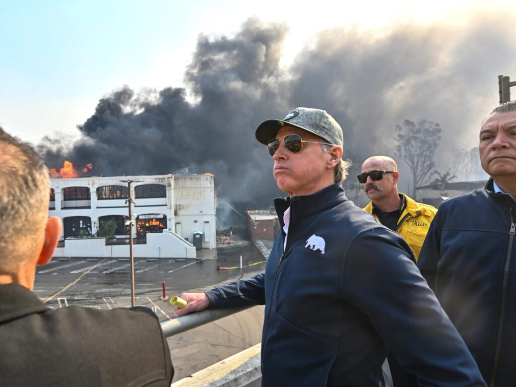 gov newsom overlooking la fire damage