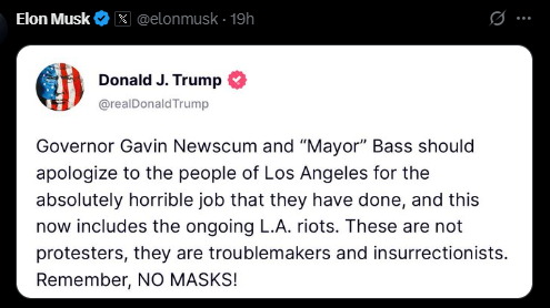 musk sharing trump's truthsocial statements on his x