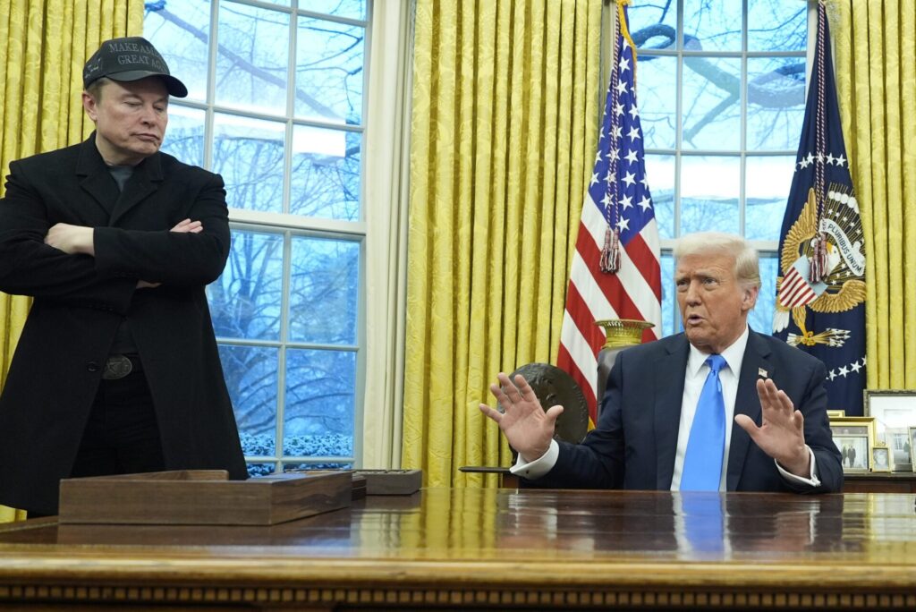 trump and musk in oval office during press conference