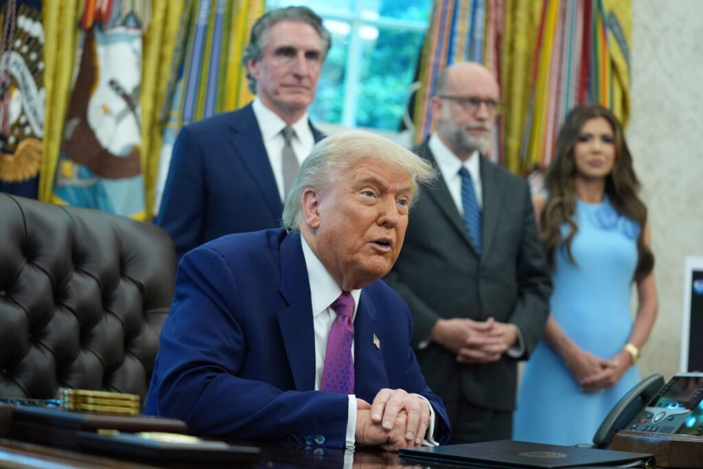 trump taking questions in the oval office on the la anti-ice protests