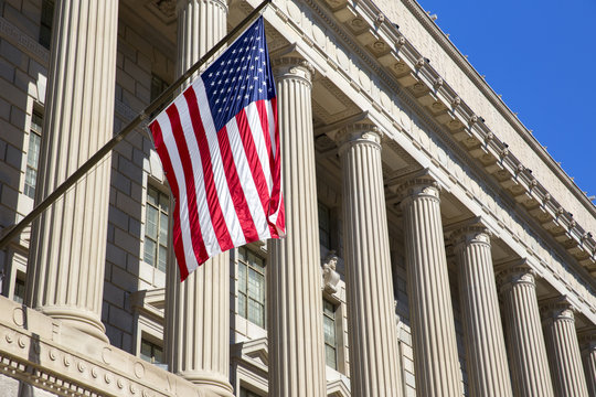 U.S. Department of State building with American flag