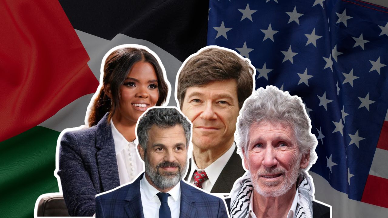 Rosie O'Donnell and American flag backdrop composite