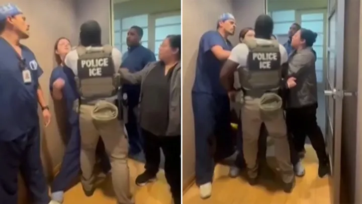 The Department of Homeland Security said "staff attempted to obstruct the arrest by locking the door, blocking law enforcement vehicles from moving, and even called the police claiming there was a ‘kidnapping.'" (Inland Coalition for Immigrant Justice/AP)