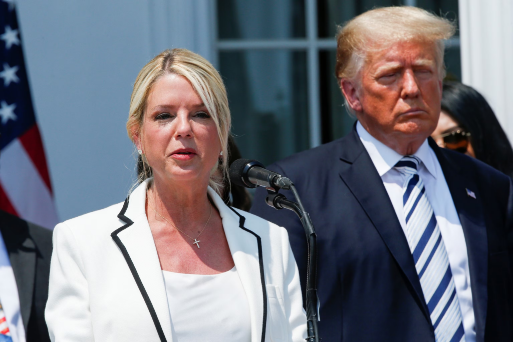 trump and ag bondi standing outside white house