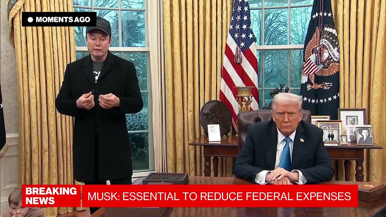 trump and musk in oval office at press conference