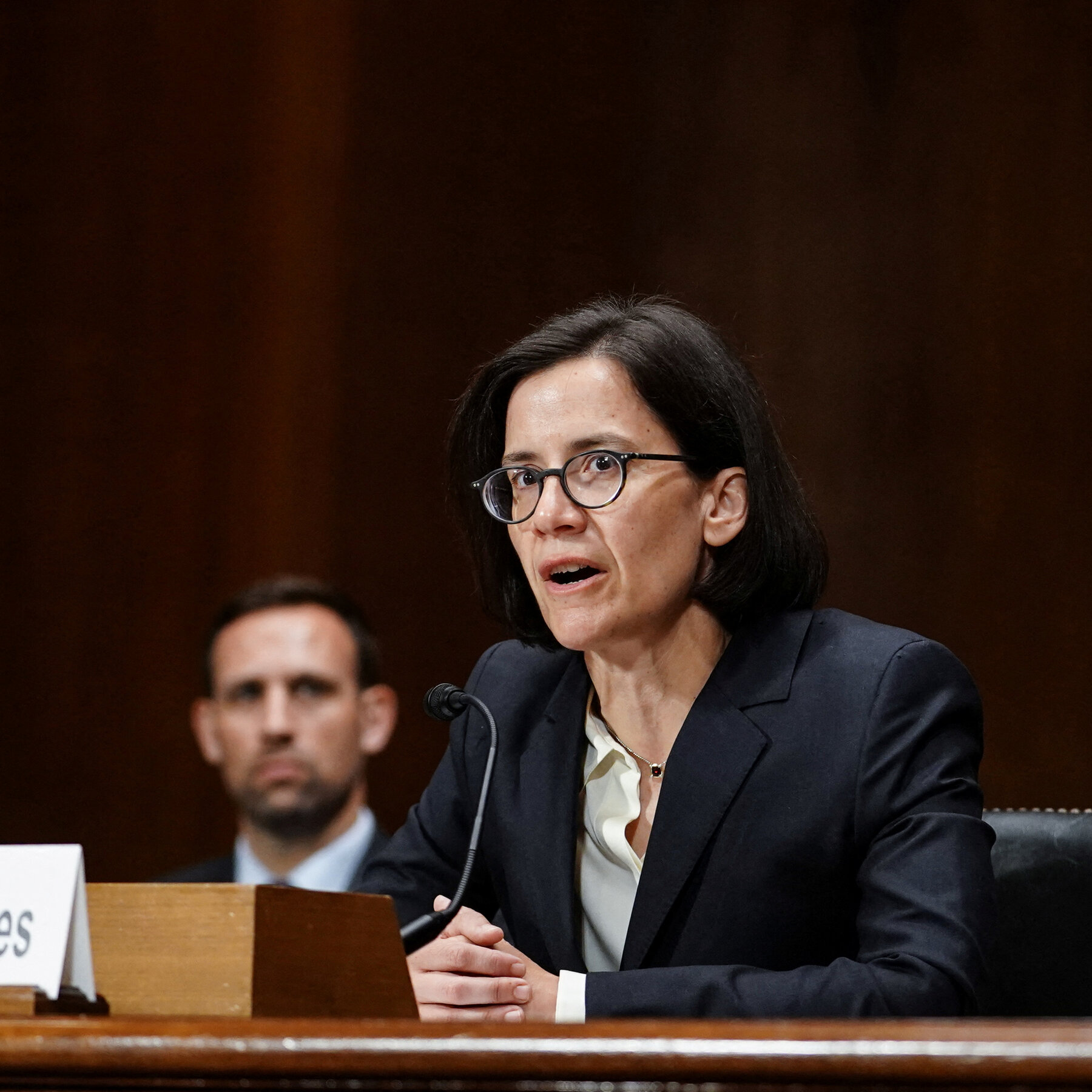 judge ana reyes mid-speech