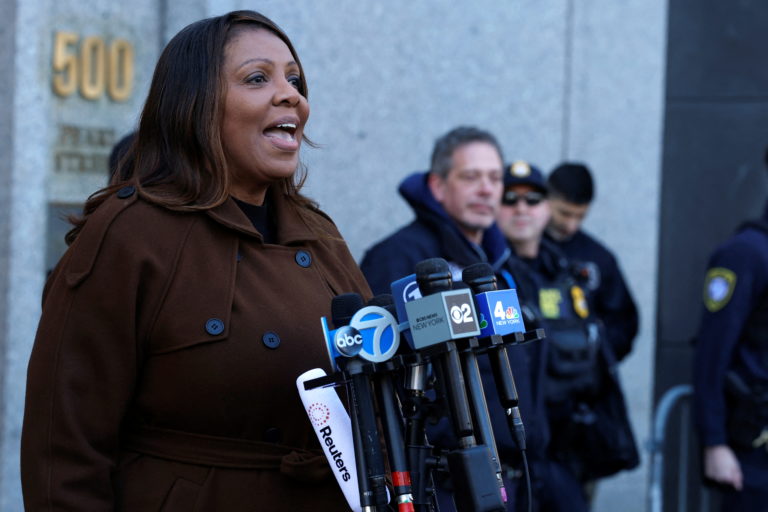 letitia james speaking to reporters