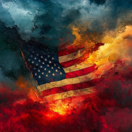 american flag on fire