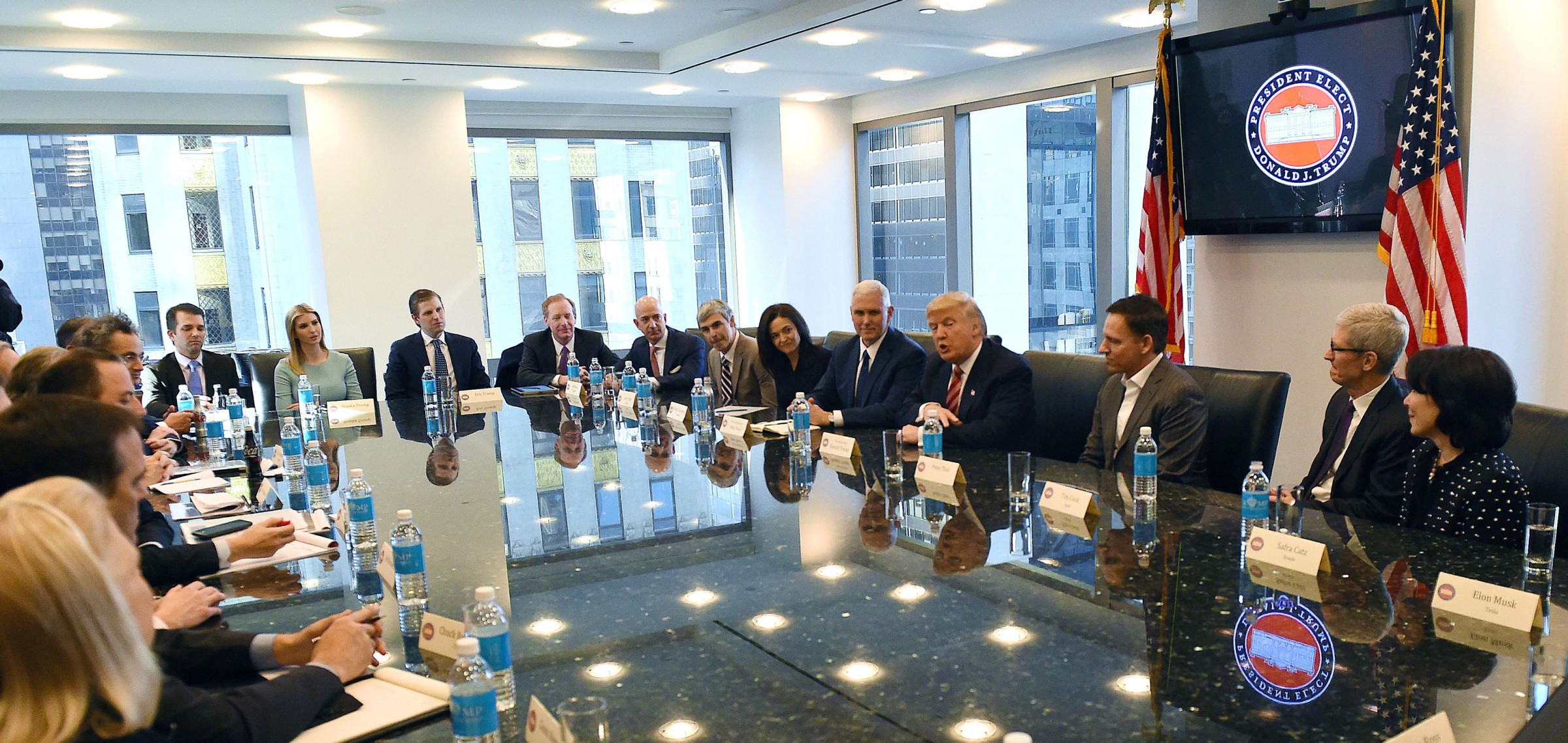 Donald Trump in a meeting with business executives