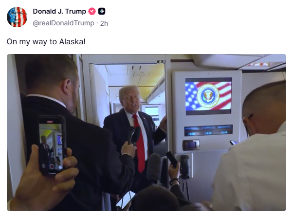 truthsocial screenshot of donald trumps post about heading to alaska