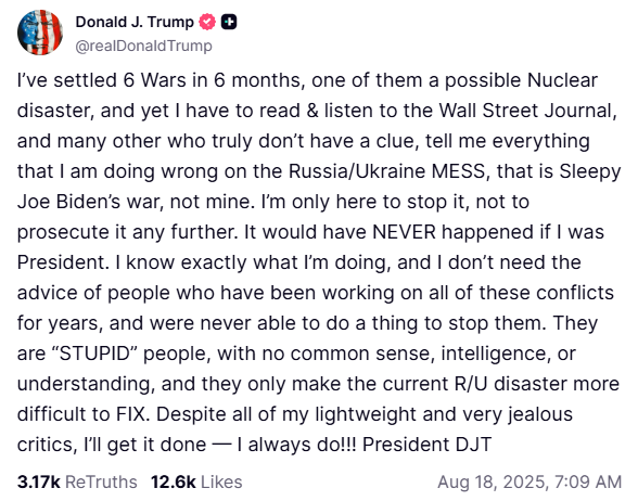 screenshot of truthsocial statement