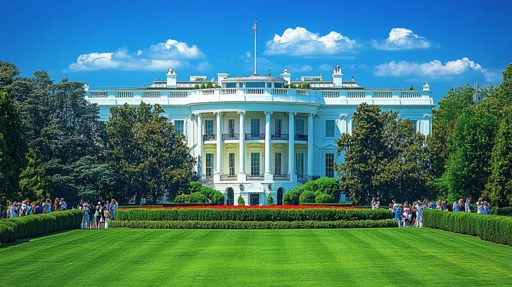 The White House exterior sunny day