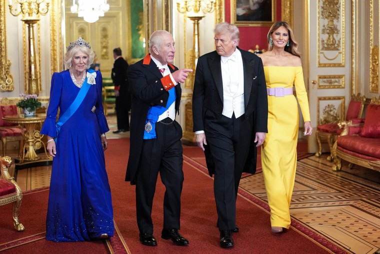 US President Donald Trump and Britain's King Charles III attend a State Banquet at Windsor Castle.