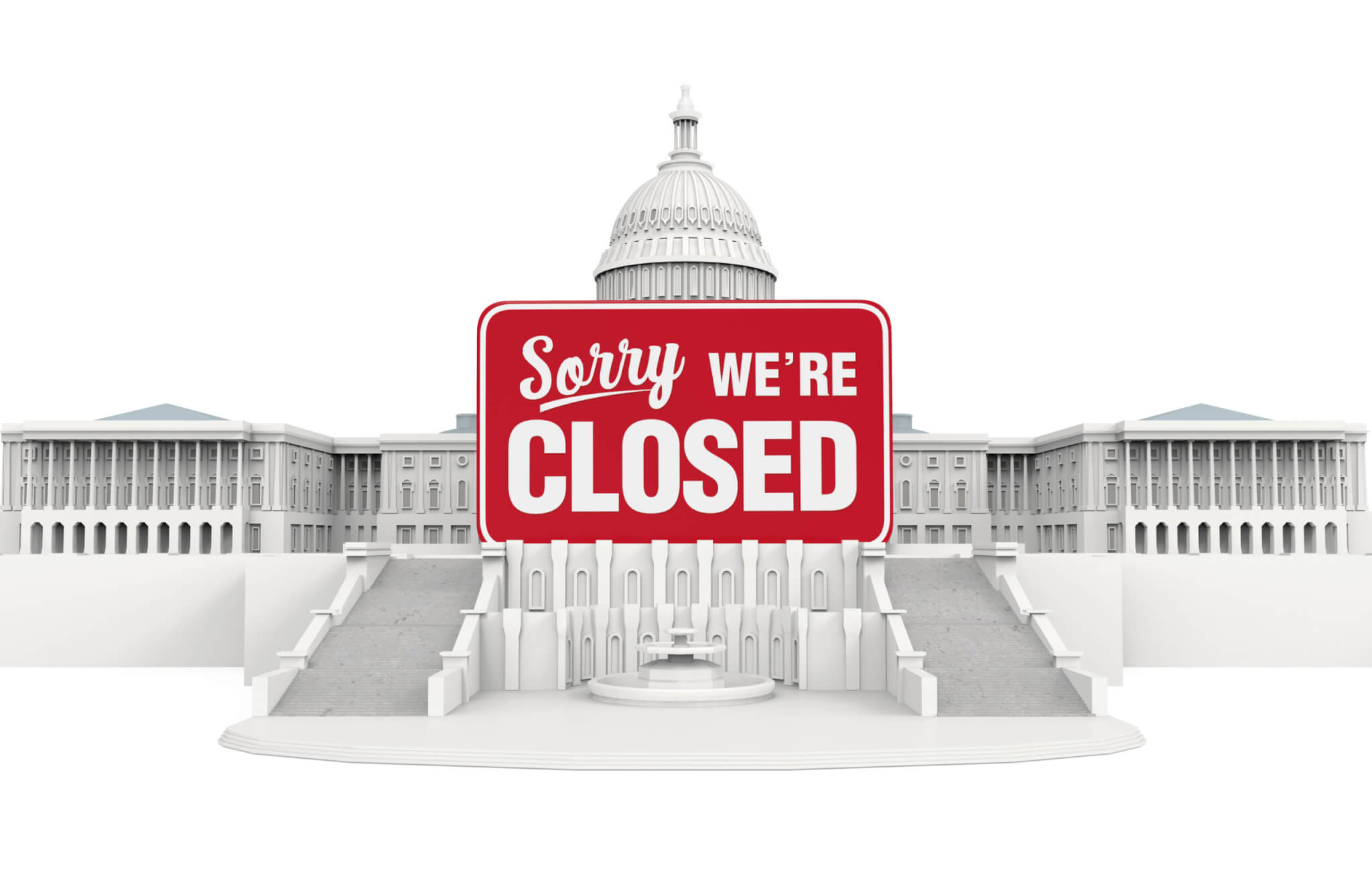 A symbolic image of a government building with a padlock on its doors, representing the looming government shutdown