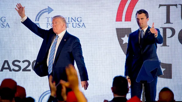 President Donald Trump is joined on stage with Turning Point USA Founder Charlie Kirk 