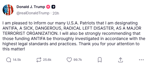 trump truthsocial screenshot anitfa