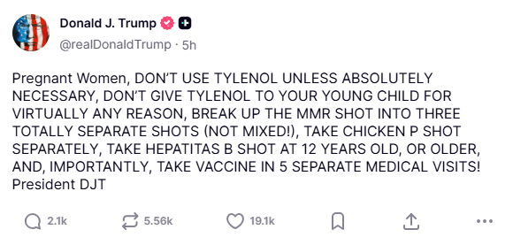 truthsocial screenshot tylenol and vaccines