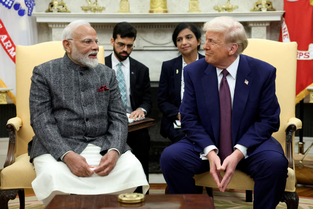 U.S. President Donald Trump meets with Indian Prime Minister Narendra Modi at the White House in Washington, D.C., U.S., February 13, 2025. REUTERS