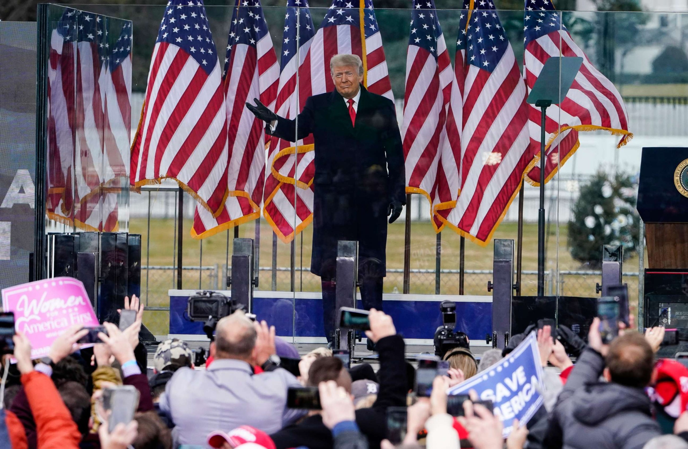 donald trump at rally in front of supporters