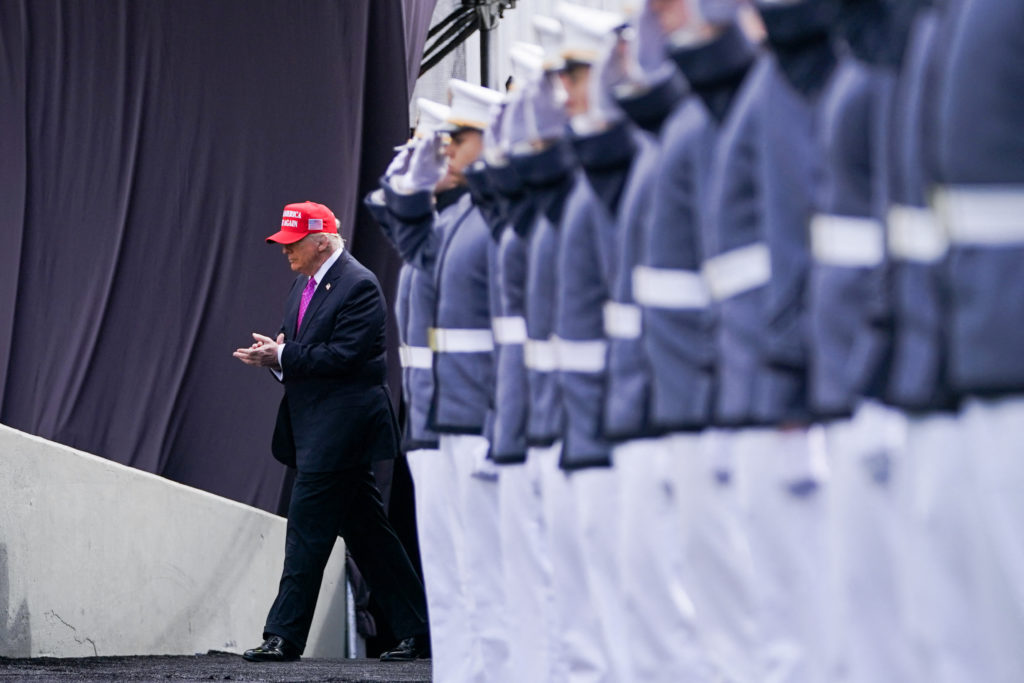 Donald Trump addressing uniformed military personnel. October 2025.