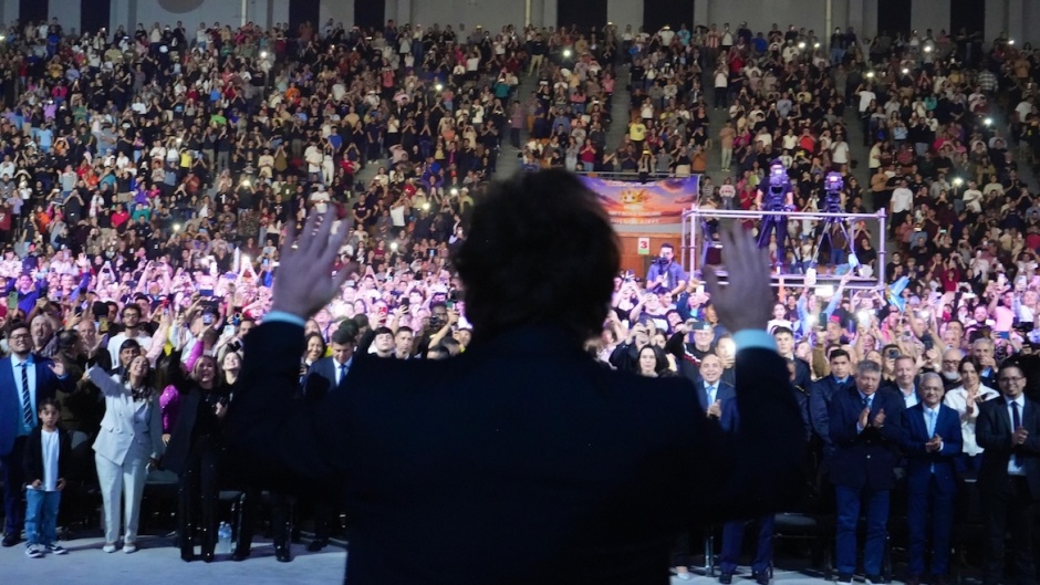 Javier Milei addressing a crowd in Argentina, 2025.