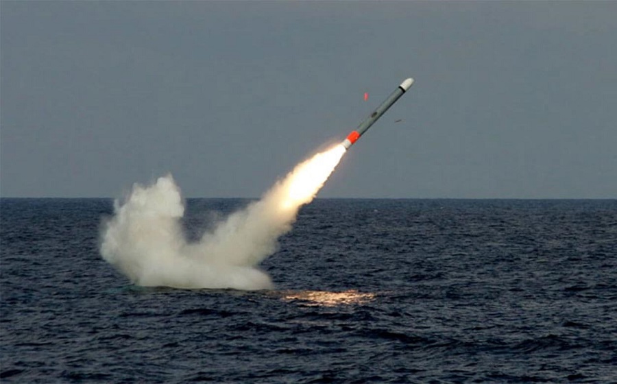 A U.S. Tomahawk cruise missile being launched,