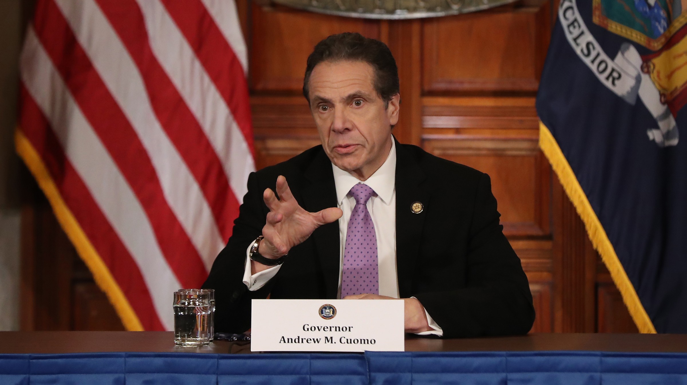 Andrew Cuomo giving a press conference in New York
