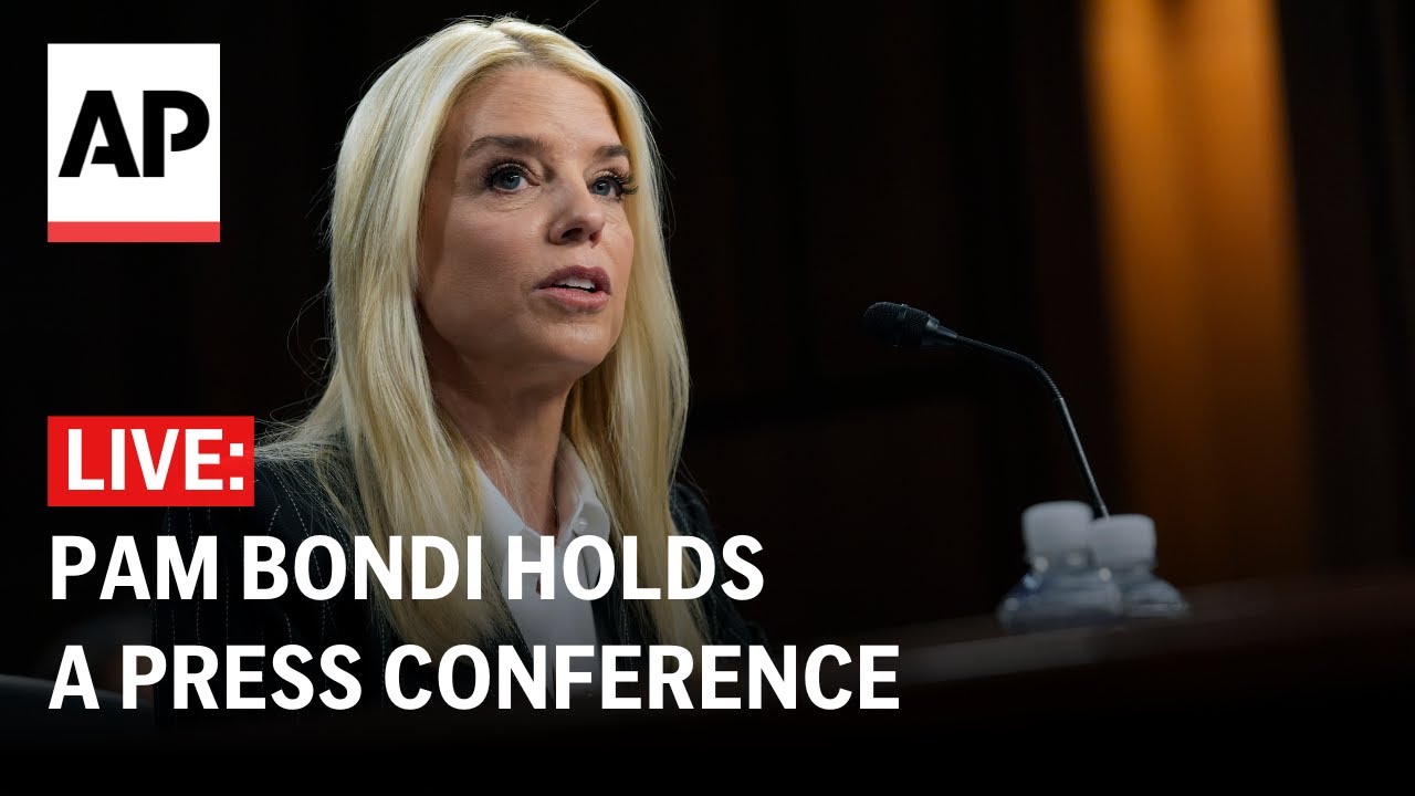 Attorney General Pam Bondi speaking at a press conference